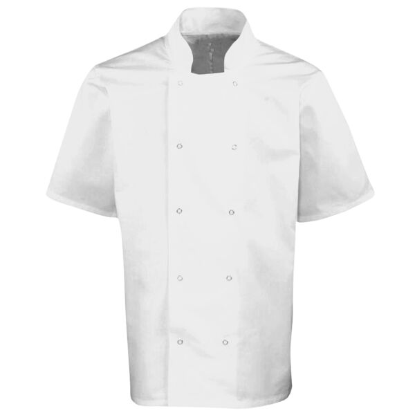 Studded front short sleeve chef's jacket Vignette