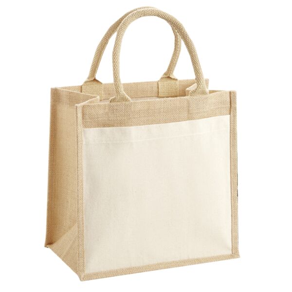 Cotton pocket jute midi tote Vignette